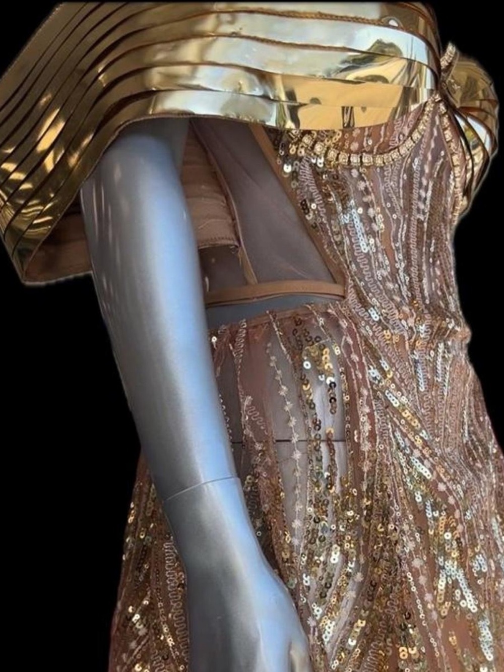 Embellished Gold Greek CleopatraFuturistic Goddess Sequin Dress, Whimsical, - Picture 5 of 9